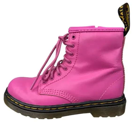 Dr. Martens Kids Pink Leather Lace Up Combat Boots Size US 9 - Picture 2 of 11